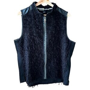 Jamie Sadock Eyelash Black Zippered Vest. Faux Leather Trim. Sporty Edgy XL